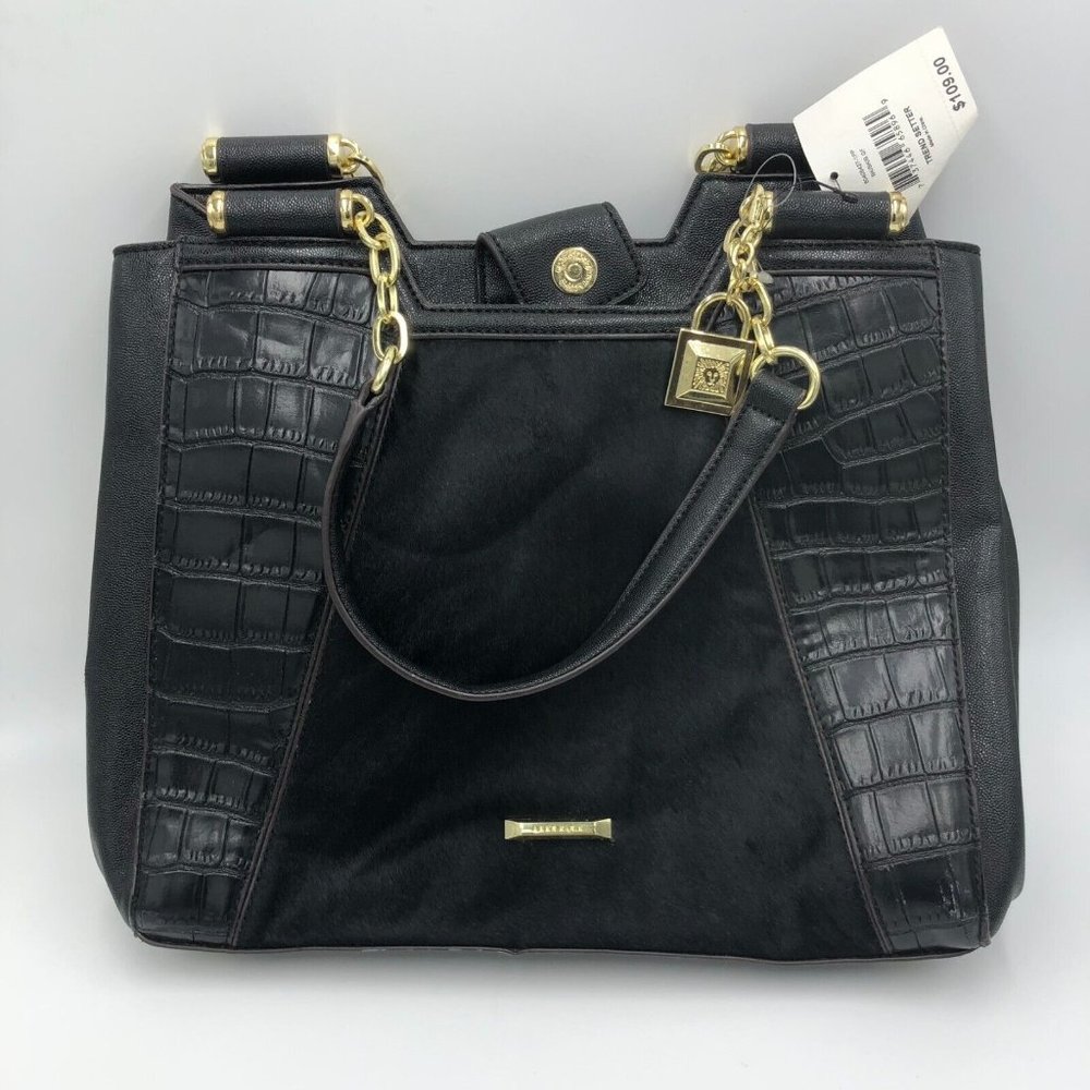 Anne Klein Black Fur & Leather Shoulder Bag